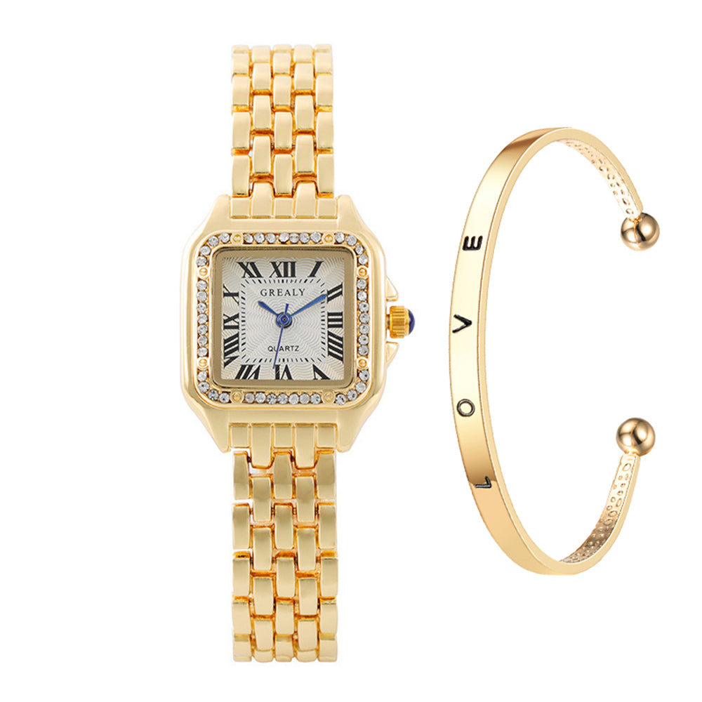 2024 Luxury Women's Fashion Square Watches Gold Alloy Strap
