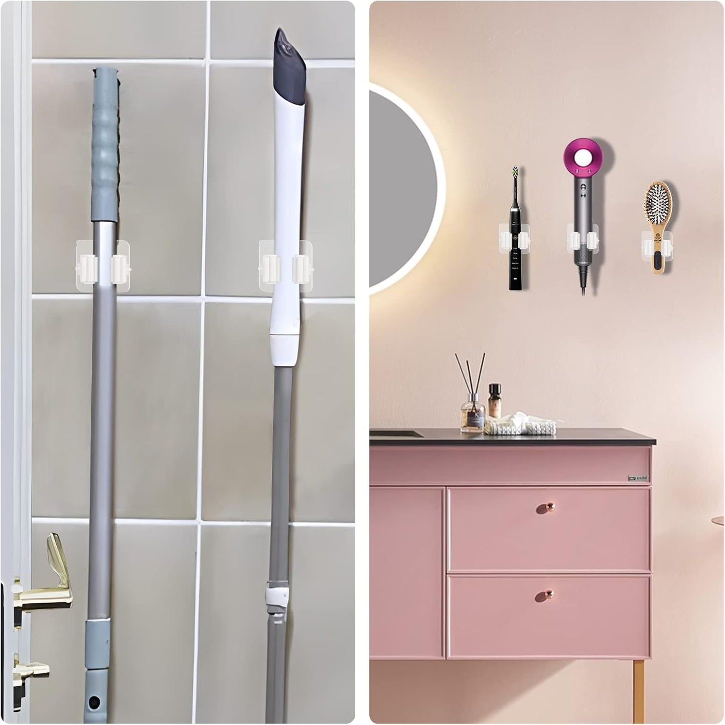 Multi-Purpose Hooks Adhesive Wall Hanging Mop Rack