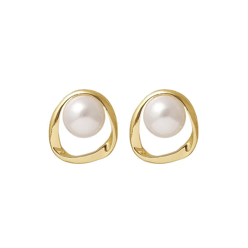 Imitation Pearl Earring for Women Gold Color Round