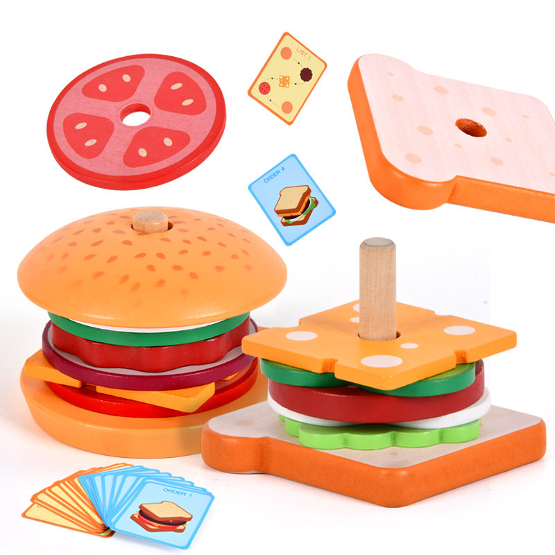 Montessori Wooden Burger Stacking Toys for Toddlers