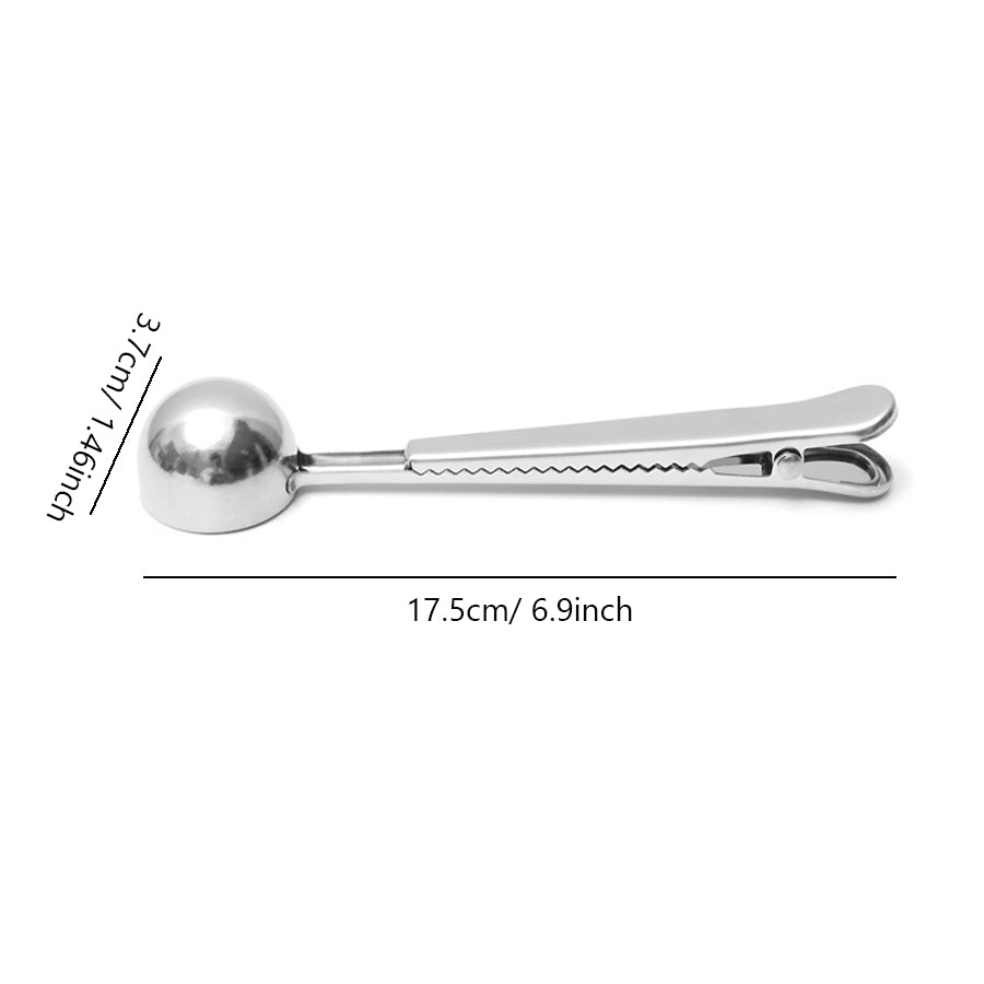 Multi-Purpose Stainless Steel Coffee Scoop with Clip and Measuring Spoon