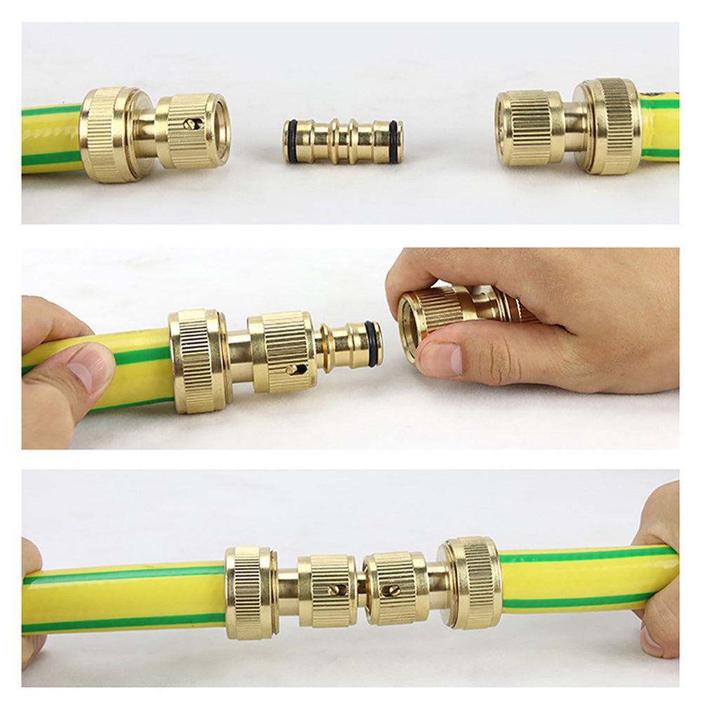 2 Way Garden Brass Hose Connector Joiner Coupler Watering