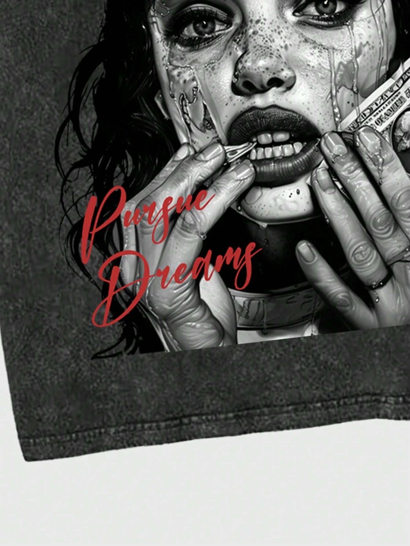 Vintage Portrait Graphic Washed Cotton T-shirt Unisex