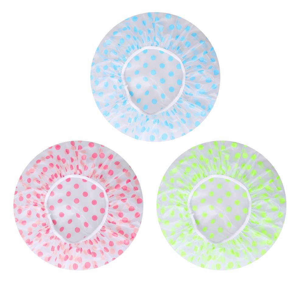3Pcs Women Shower Cap Waterproof Wide Elastic Band