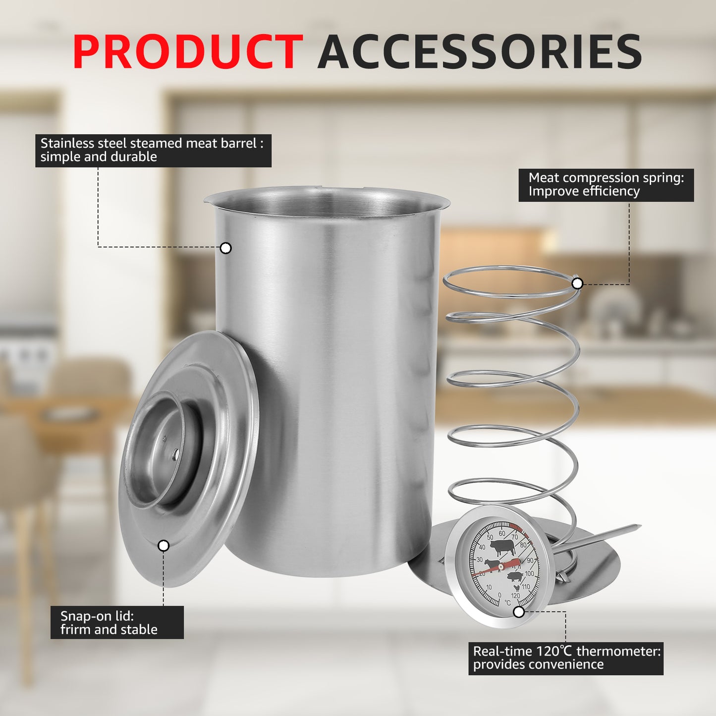 Ham Maker Stainless Steel Meat Press Cooker Deli Meat Press Mold with Thermometer