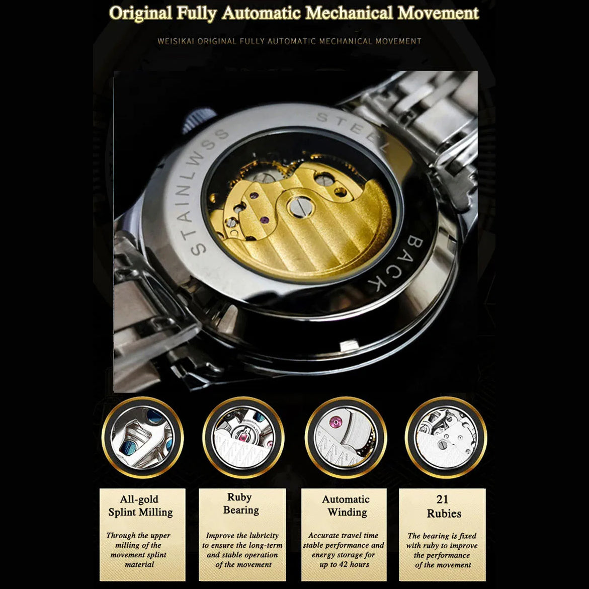 Gold Skeleton Mens Watch Retro