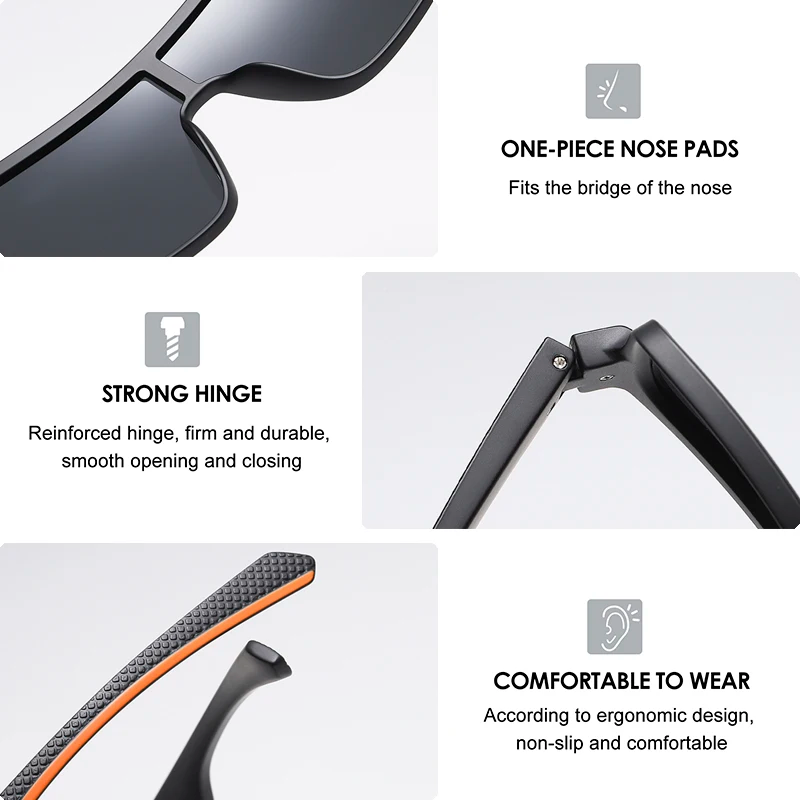 Polarized Sunglasses For Men Oversize Square Anti UV400 Male Mirror