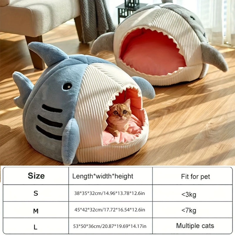 Warm Cat Beds Cartoon Shark Pet Cave Beds Sweet Kittens Basket Cushion Cat Pillow