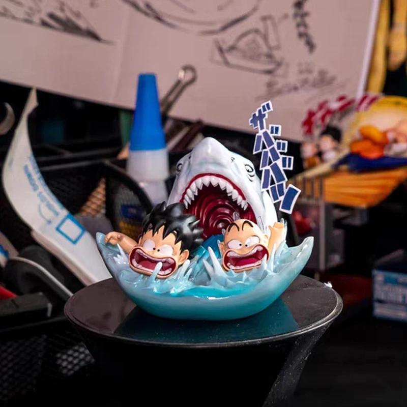 Anime Dragon Ball Action Figurine Krillin and Kid Gohan Shark Attack