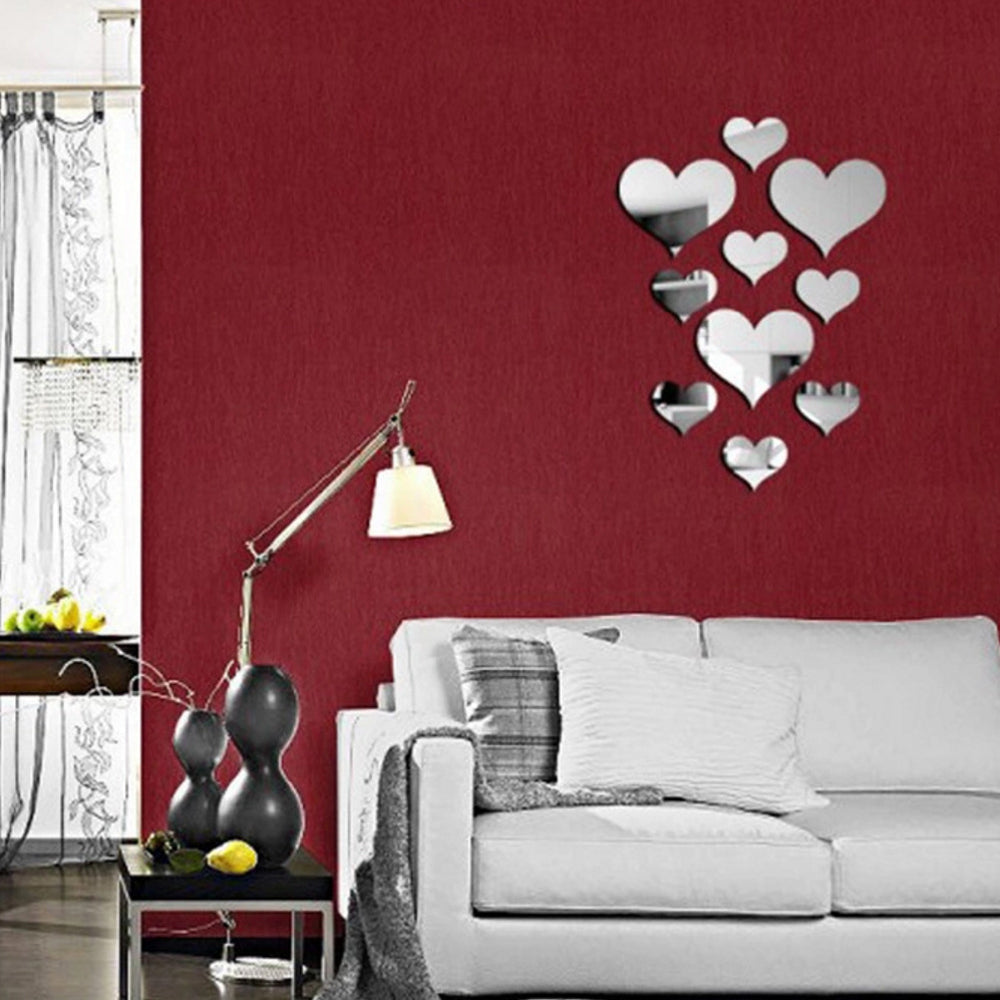 10Pcs/Set Durable Love Heart Stickers Wall Sticker Mirror