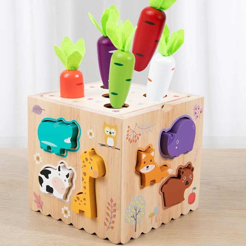 Interactive" 8-In-1 Wooden Montessori Carrot Shape Puzzle