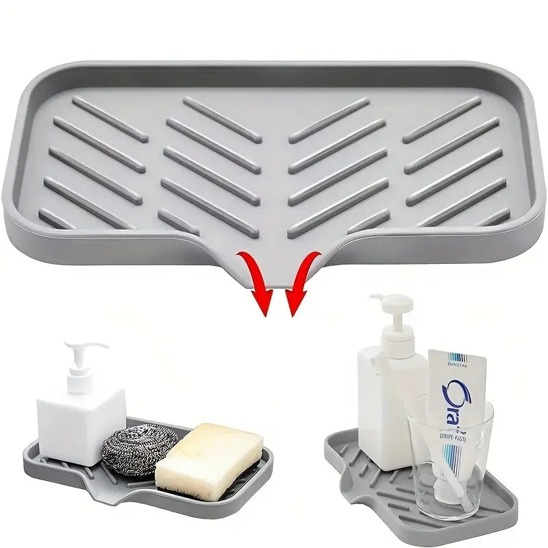 Sink Silicone Tray With Drain Soap Sponge Storage Holder