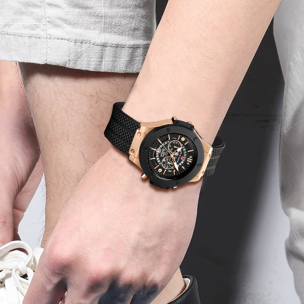 Black Silicone Mens Hand 46mm Watch