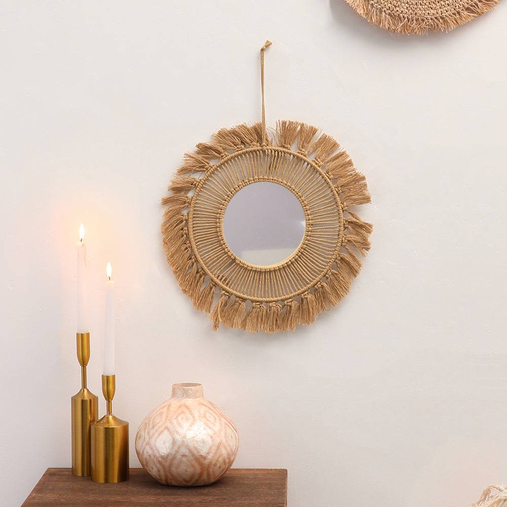 Round Wall Mirrors Room Decor Hand Woven Decorative Mirror