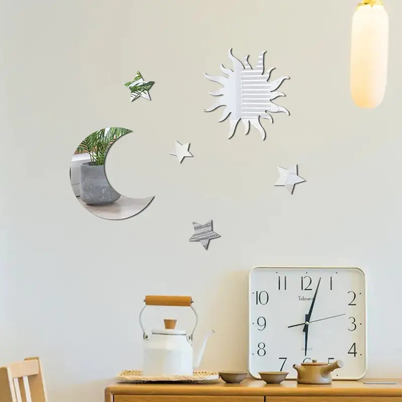 6pcs Star & Moon Combination Mirror Wall Sticker