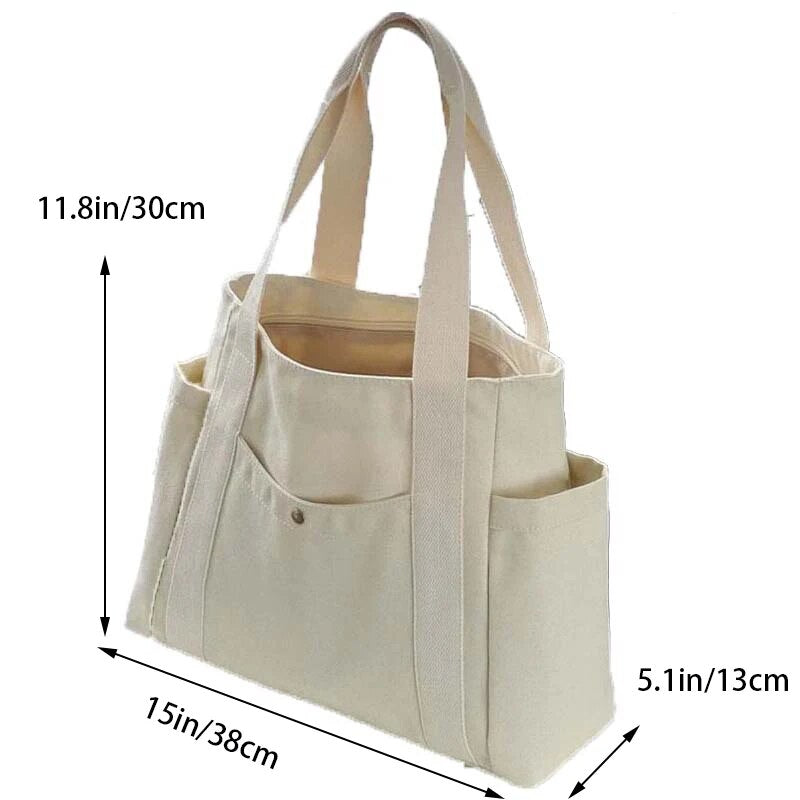 Canvas Women's Bag Large Capacity Multiple Outer Pocket zipper