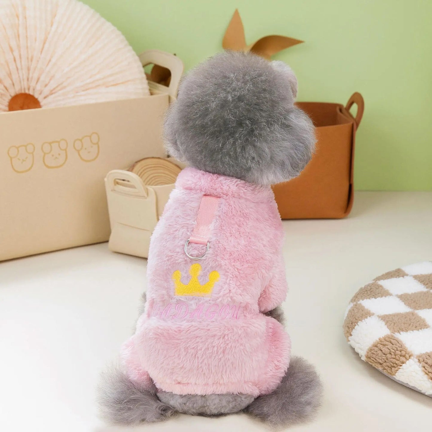 1pc Pet Dog Clothes Soft Warm Fleece Dogs Jumpsuits Crown Pattern