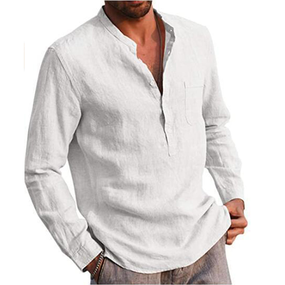 Cotton Linen Hot Sale Men's Long-Sleeved Shirts Summer Solid