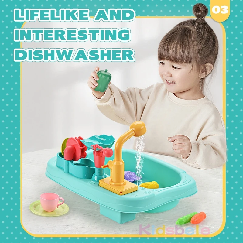 Kids Kitchen Sink Toys Electric Dishwasher Playing Toy