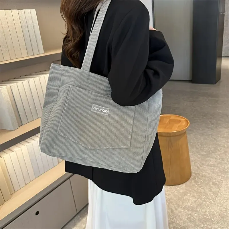 Large Capacity Shoulder Bag Trendy Corduroy Tote Bag