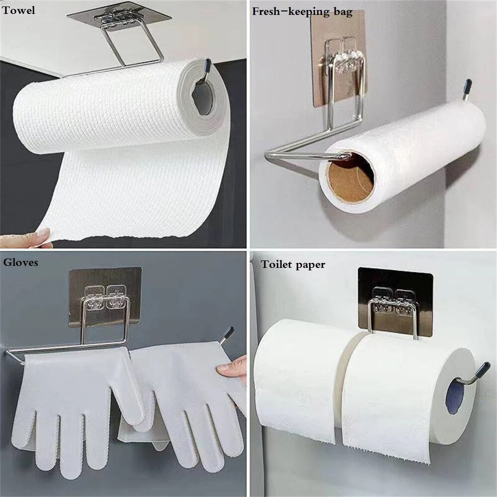 2PCS Kitchen Paper Towel Holder Adhesive Toilet Paper Rack