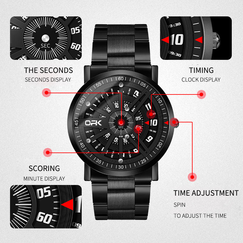 steel band digital display men's quartz watch