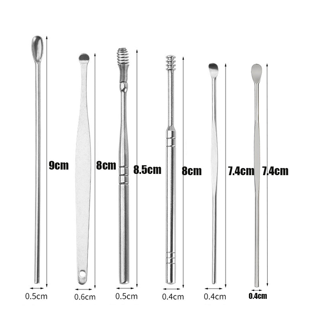 6PCS Stainless Steel Earpick Ear Cleaner Spoon