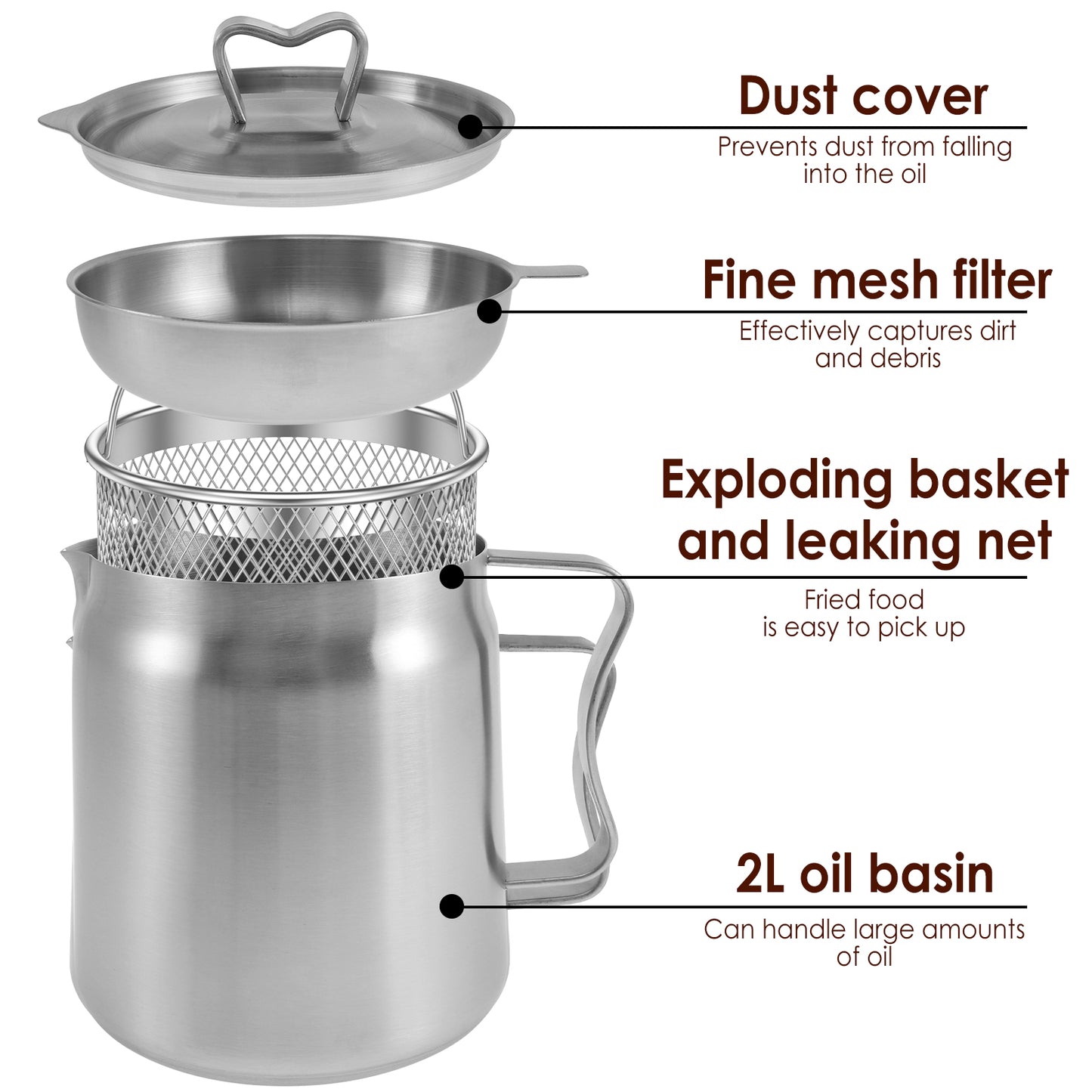 Oil Filter Pot Stainless Steel Oil Strainer Pot with Fine Mesh Strainer