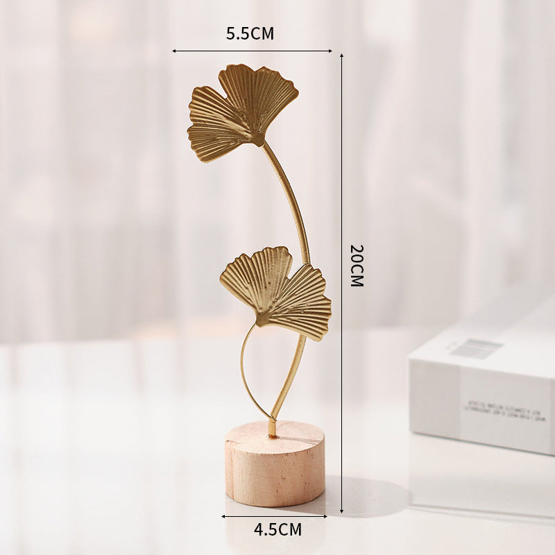 1pcs Golden Ginkgo Leaf Feather Metal Model Figurines