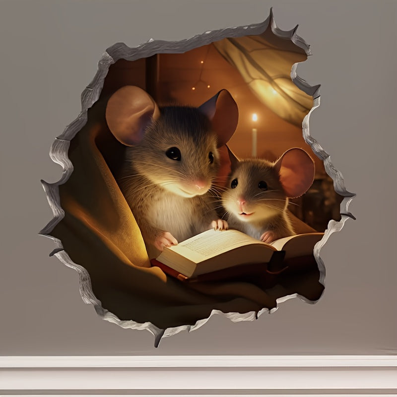 3D Reading Mouse Wall Stickers Cute Cartoon Animal Pattern