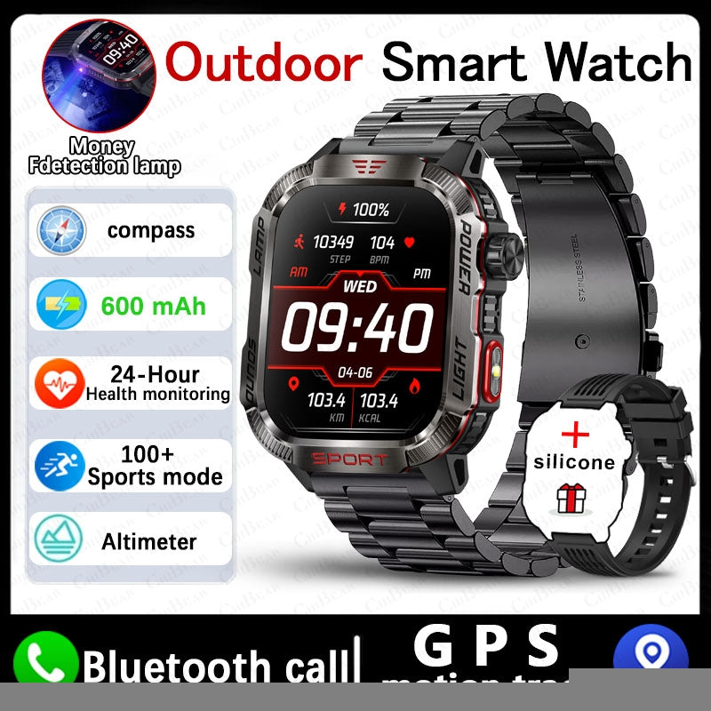 Smart Watch Men Flashlight Compass Waterproof Outdoor Sport Tracker Bluetooth Call Smartwatch