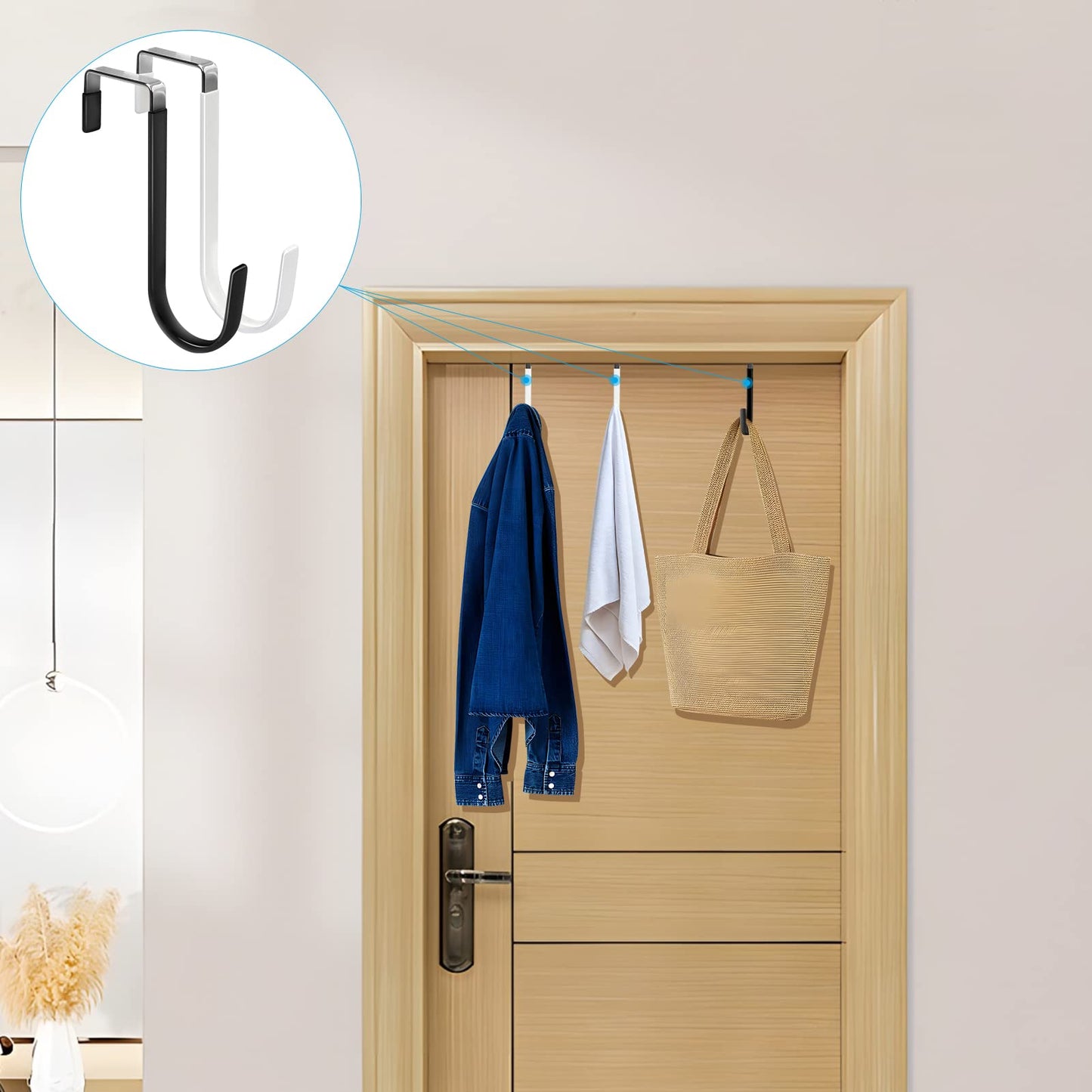 4pcs Door Hangers Hooks with Rubber Organizer Hooks