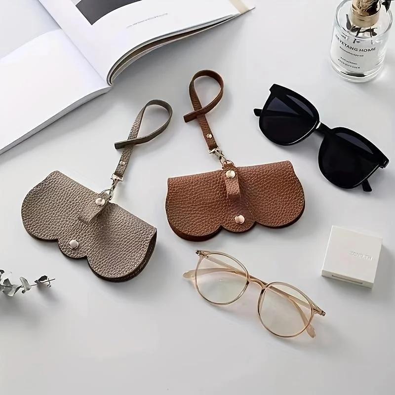 Litchi Embossed Glasses Cover Cute Hanging PU Leather