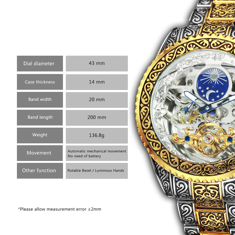 Forsining Luxury Gold Skeleton Mechanical Watch