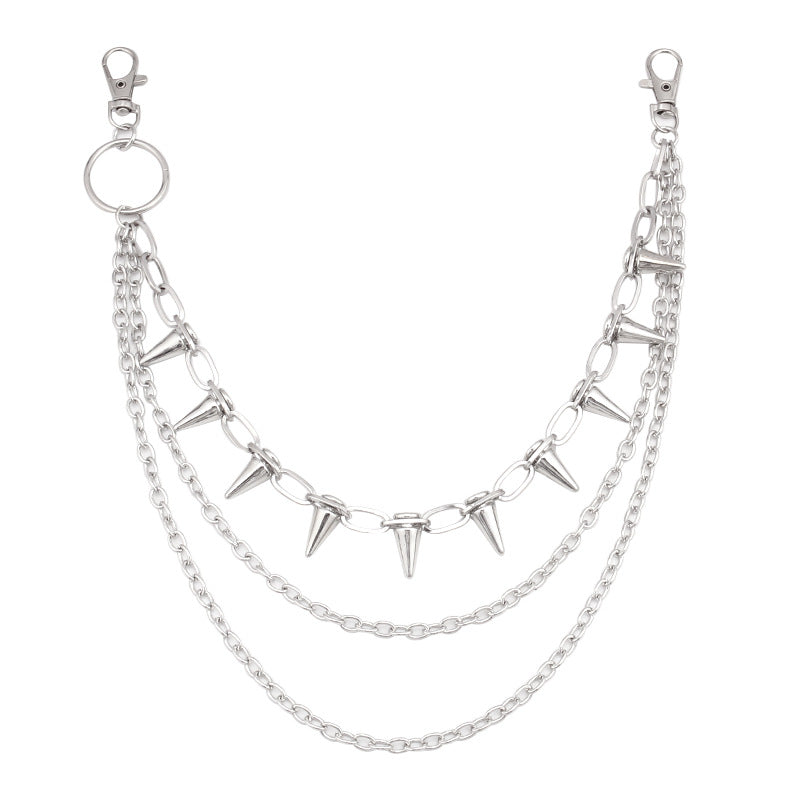 Punk Spike Rivet Layered Metal Chain Keychains For Men Women