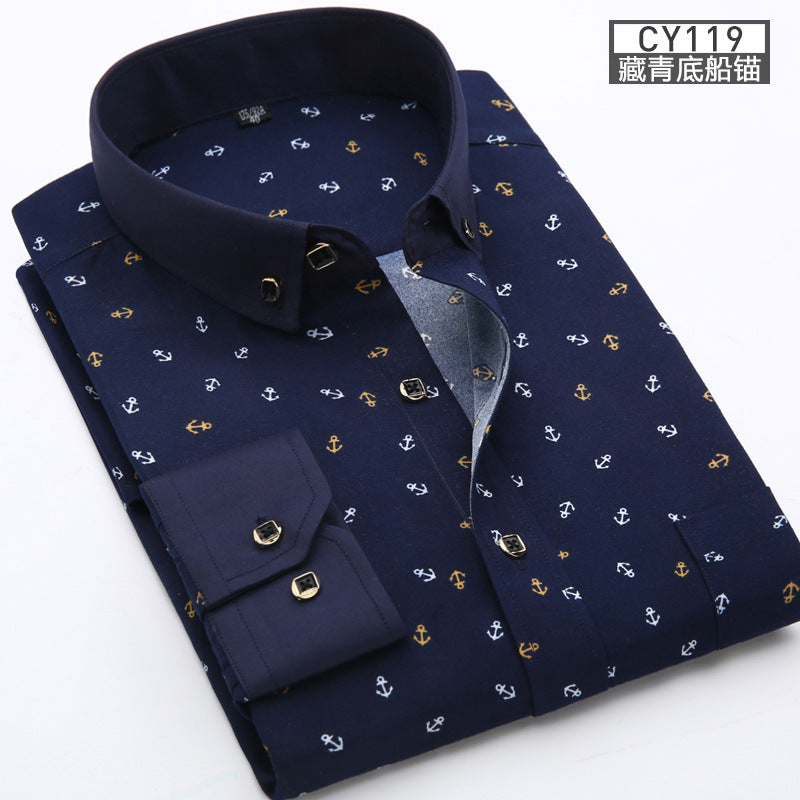 New men's shirt Thin long-sleeved printed spring