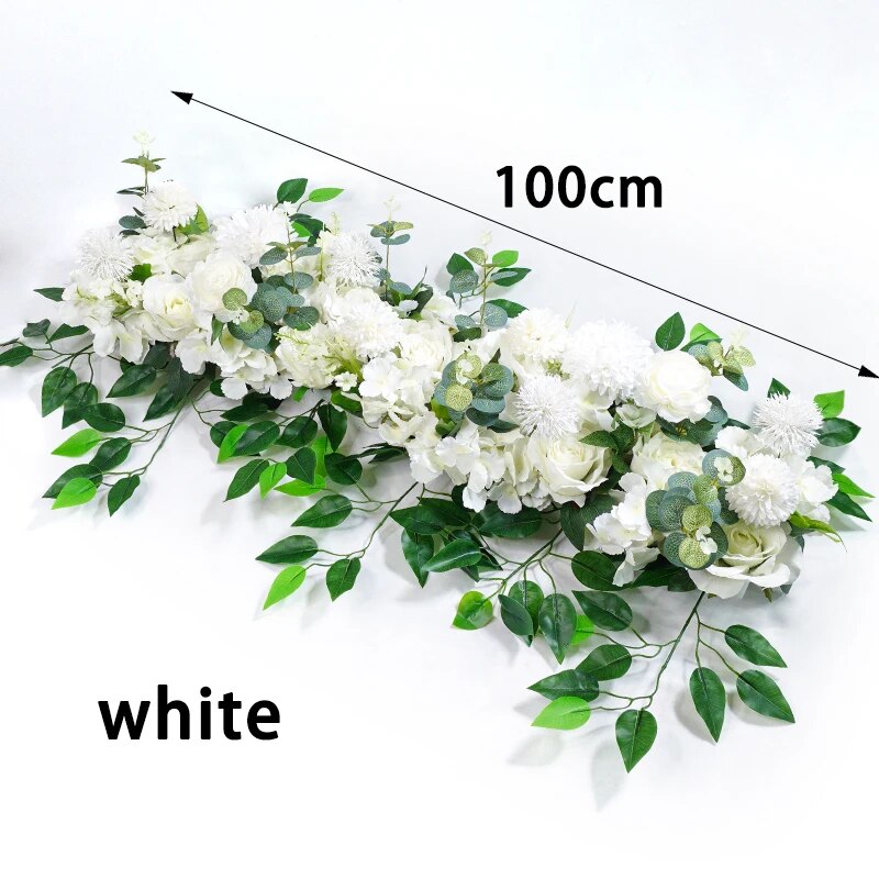 100cm Luxury White Rose Artificial Flower Row Wedding Table Centerpiece