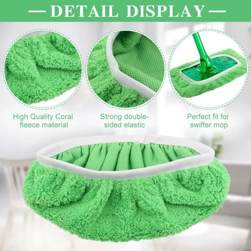 Sweeper Wet & Dry Cleaning Cloths Reusable Microfiber Mop Pads Green