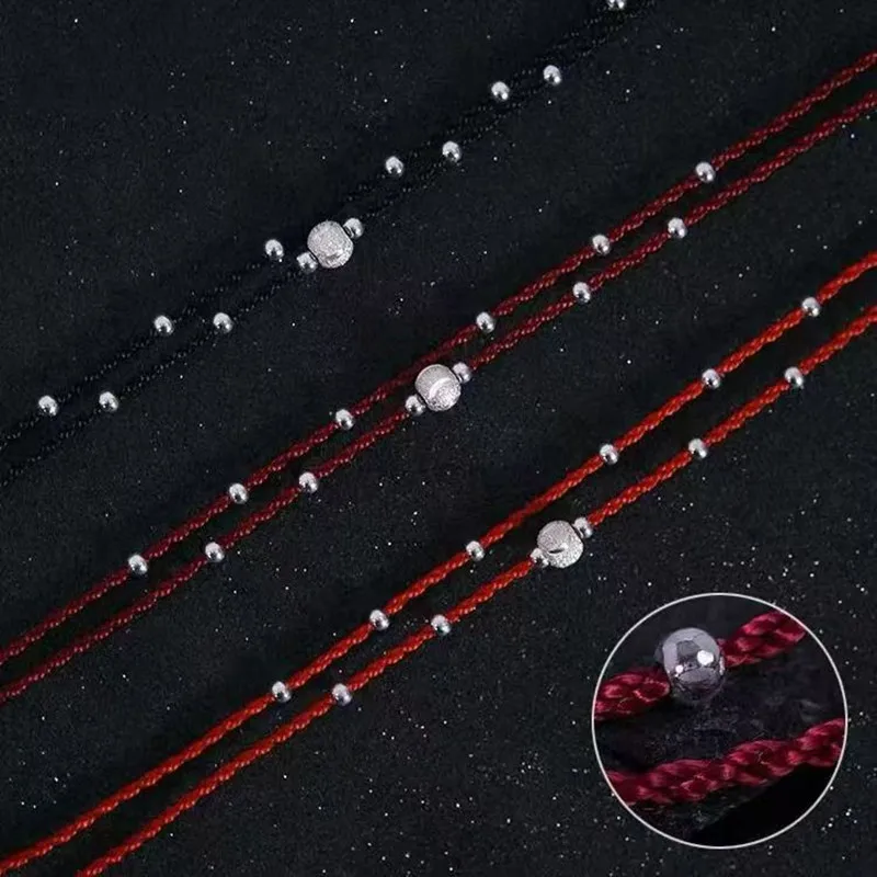 Lucky Silver Color Bead Rope Anklet