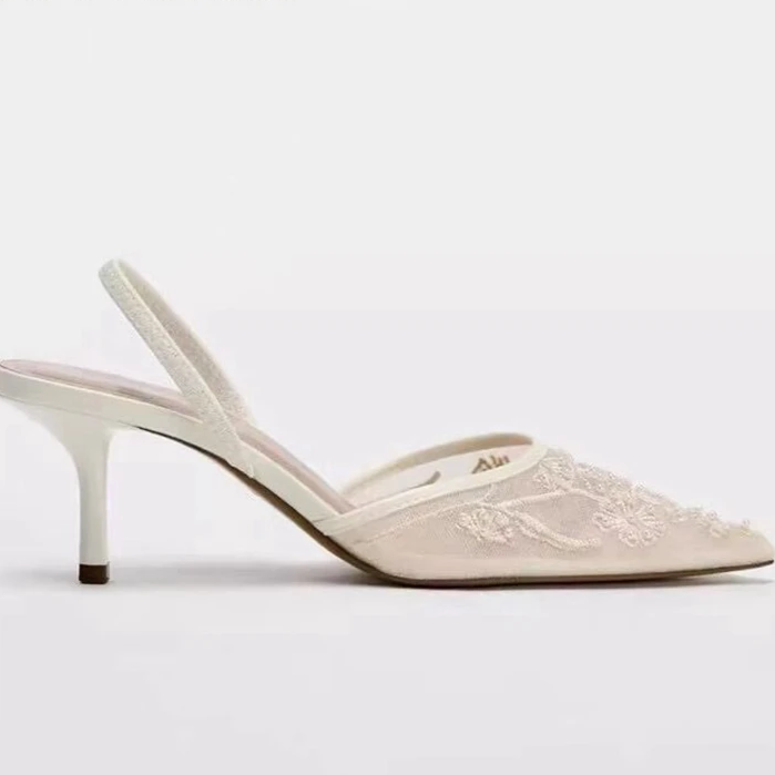 Mesh Embroidered Thin High Heels Sandals Women