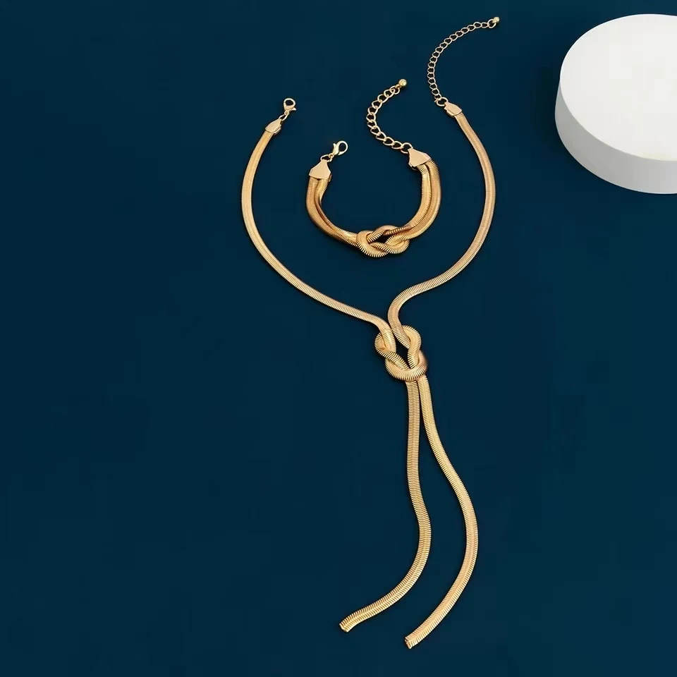 2PCS Sexy Long Snake Twisted Chain Necklace Bracelet For Women