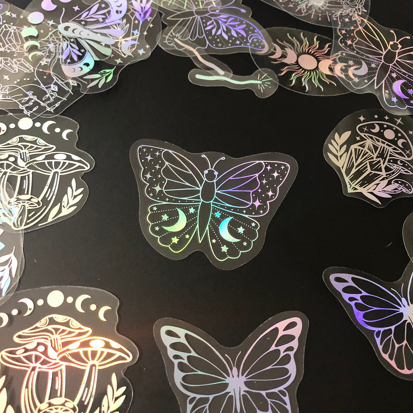 40pcs Holographic Glitter Stickers PET Transparent Shiny