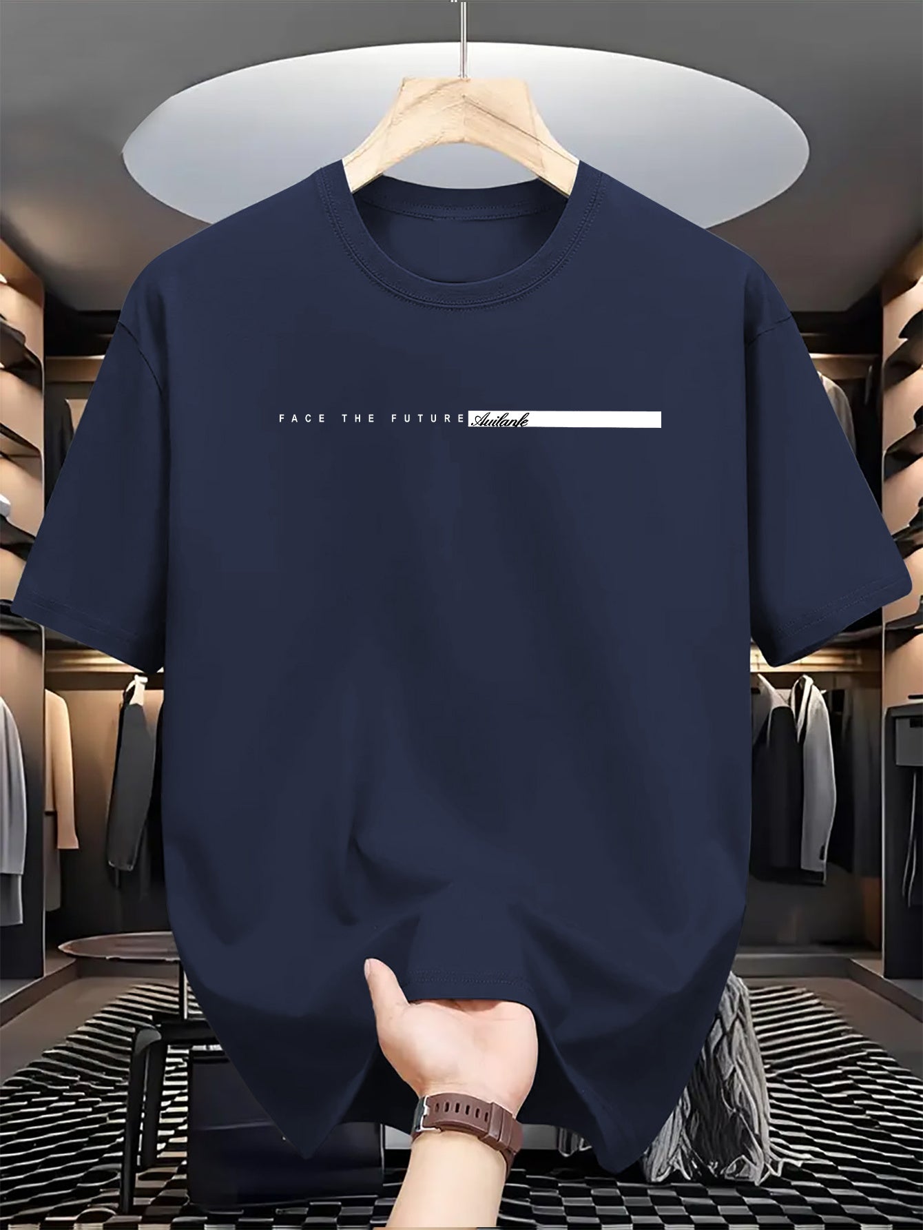 Summer men's 100% cotton casual loose fit large letter print round neck