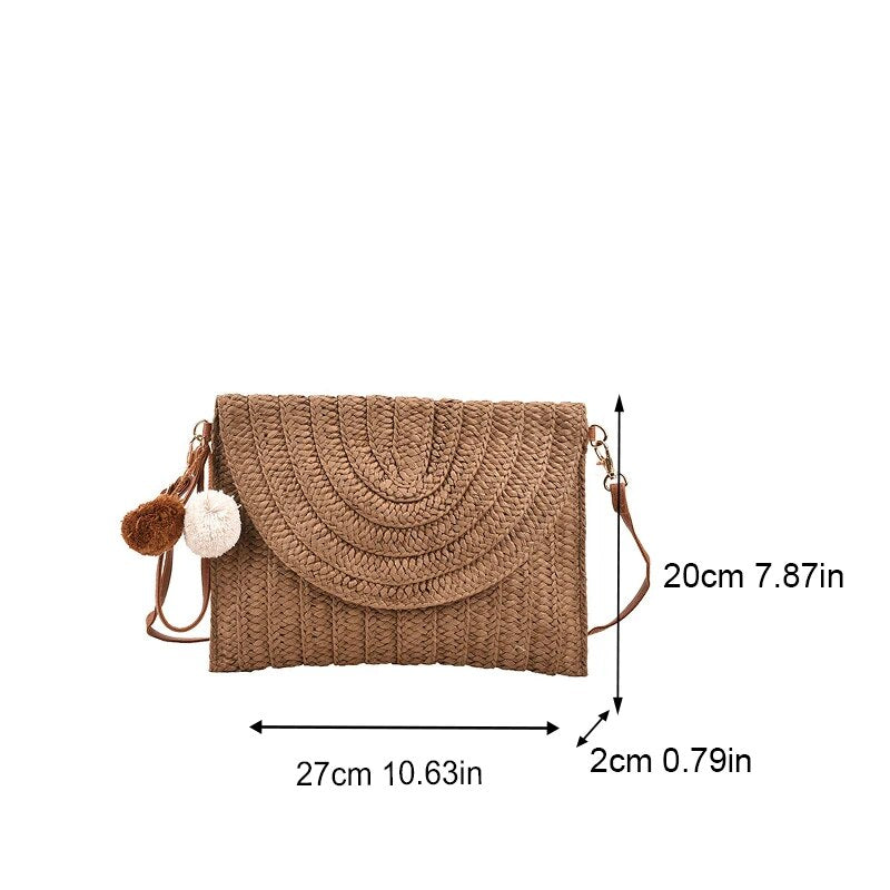 Handmade Straw Beach Shoulder Crossbody Bag Girls