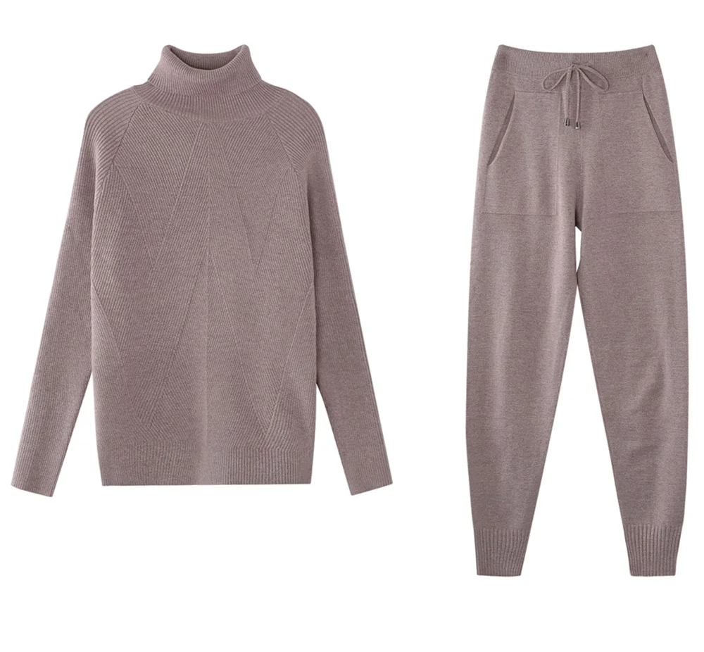 Autumn Winter Women's tracksuit Solid Color Striped