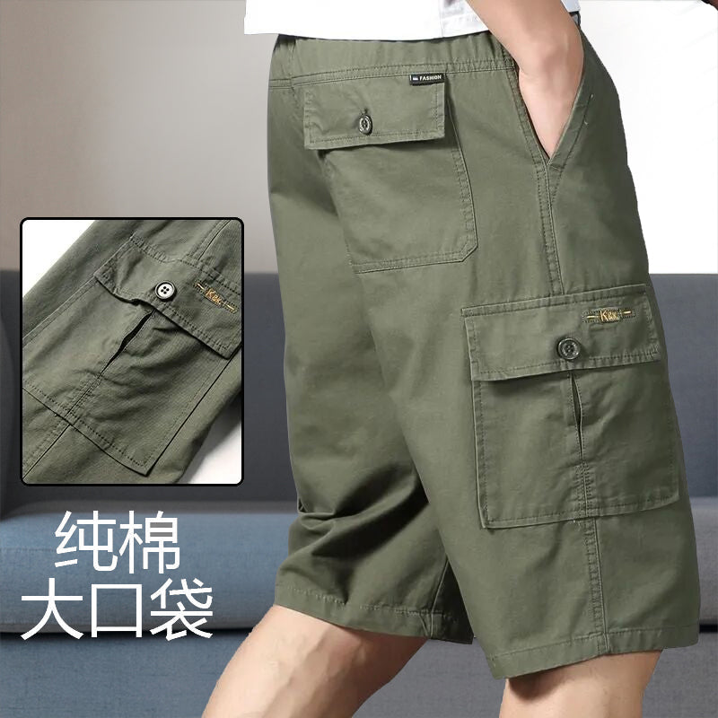 Mens Cargo Shorts Knee Pants Zipper Pocket Summer Cotton Shorts