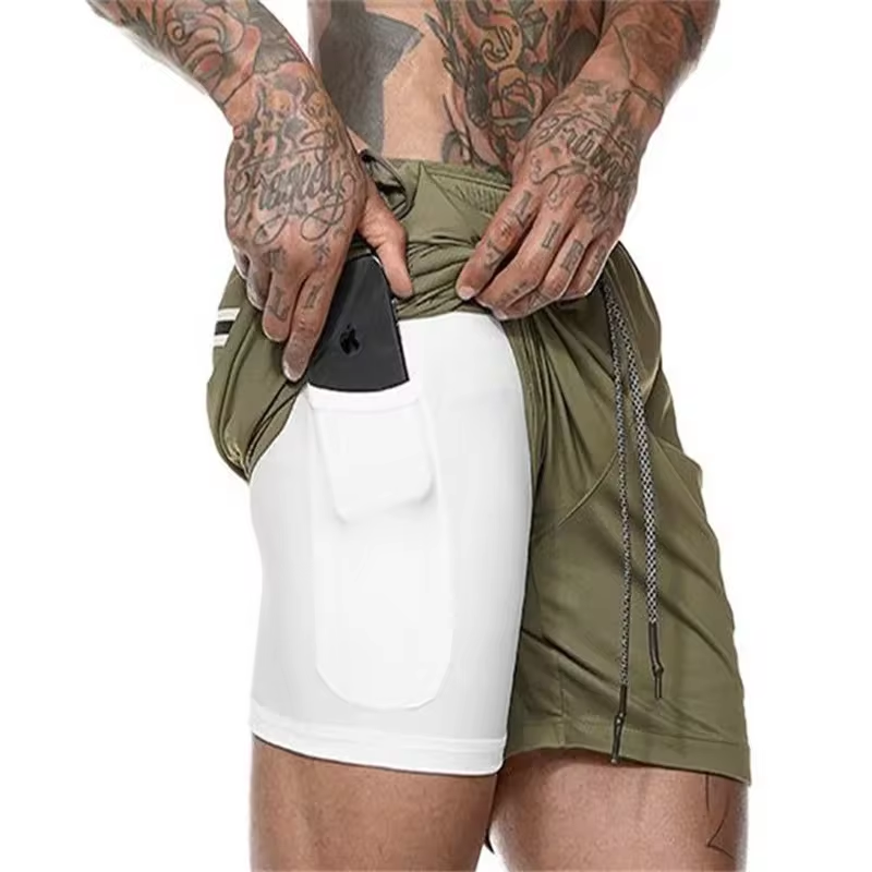 2024 Summer Men's New Fashionable Trend Leisure Gym Fitness Sports Double layer Shorts