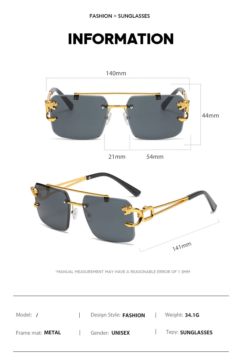 Fashion Rimless Square Double Bridge Sun Glasses