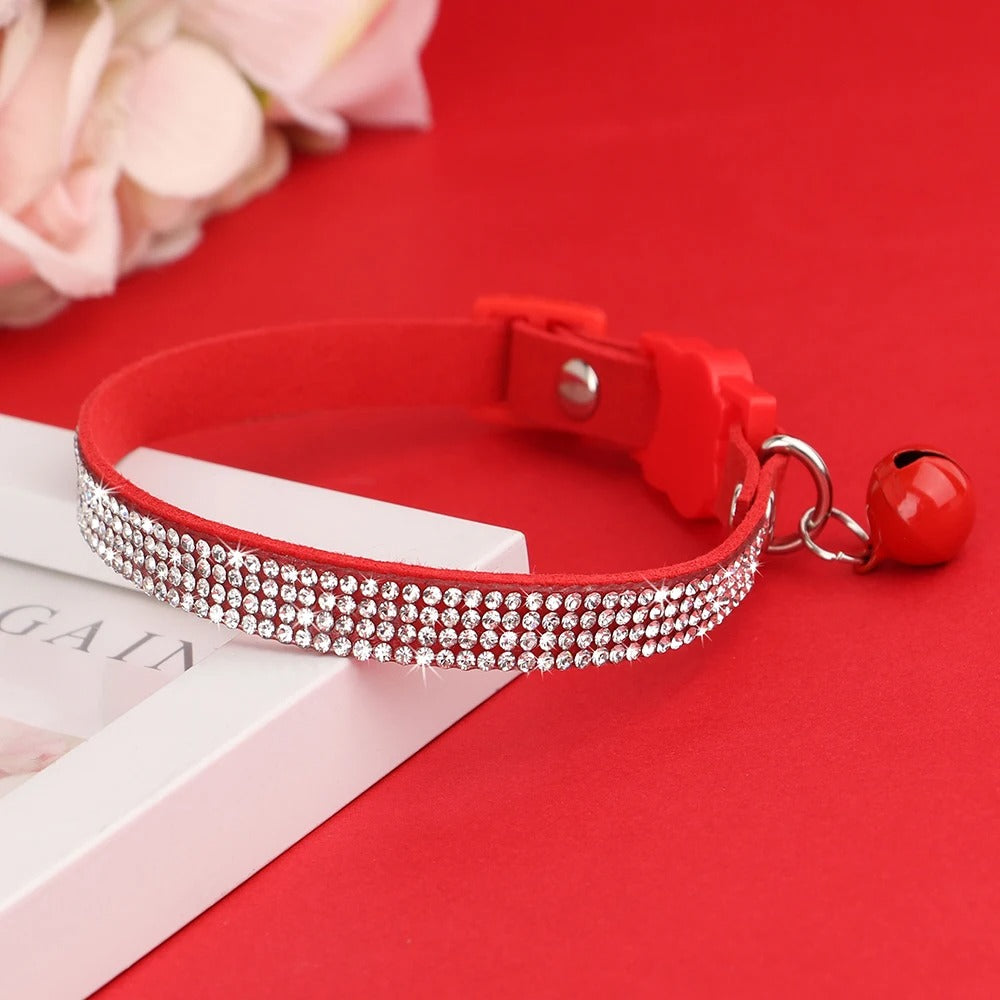 Soft Suede Leather Cat Collar Bling Rhinestone Cats Collars
