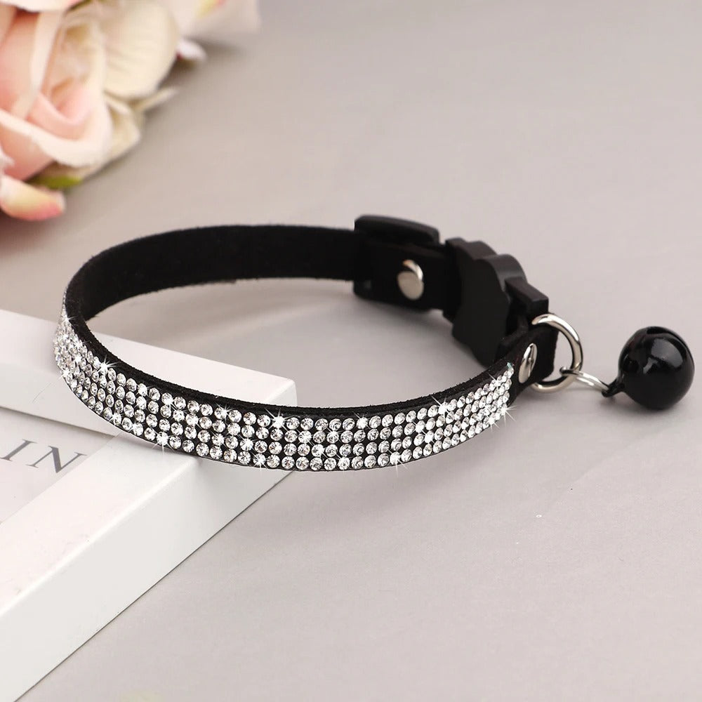 Soft Suede Leather Cat Collar Bling Rhinestone Cats Collars